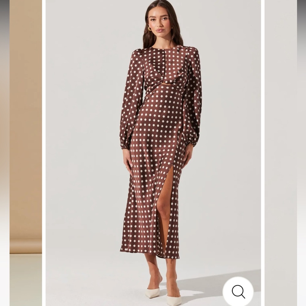 Astr Chocolate Polka Dot Long Sleeve Dress